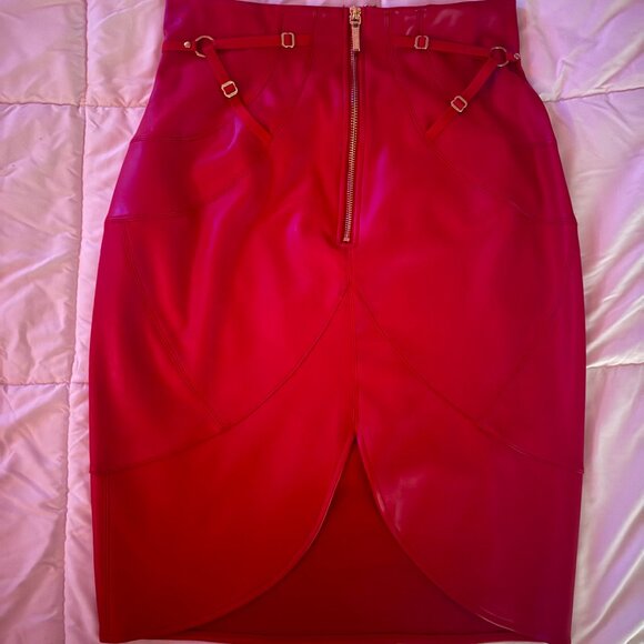 Honey Birdette Jael Red Faux Leather Skirt - Picture 4 of 4